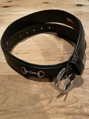 NOBLE Equestrian leather silver hardware silver inlay belt western casual L